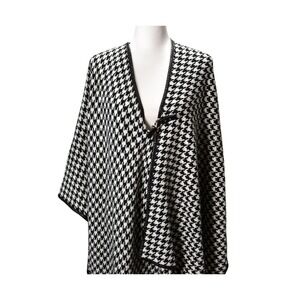 Marc New York Houndstooth Cape Shawl Poncho One Size Black White Festival OS